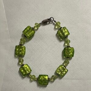 Lime Green Fused glass handmade Beaded Bracelet